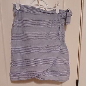 Blue Striped Mock Wrap Skirt